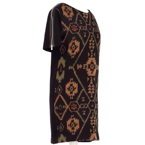 Sandro Santa Fe Ria Sheath Dress Wool Leather Zip Sleeves Womens size 1 small - Picture 5 of 11